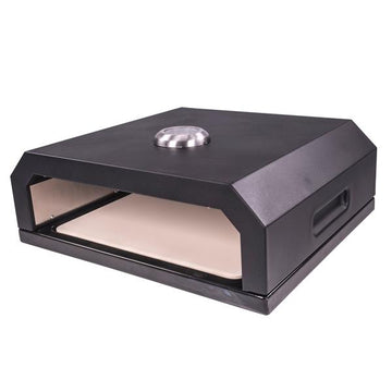 Pizzaofen Grillaufsatz für Grills, Pizzabox inkl. Pizzastein, integriertes Thermometer, für Gasgrills – Holzkohlegrill und Elektrogrill
