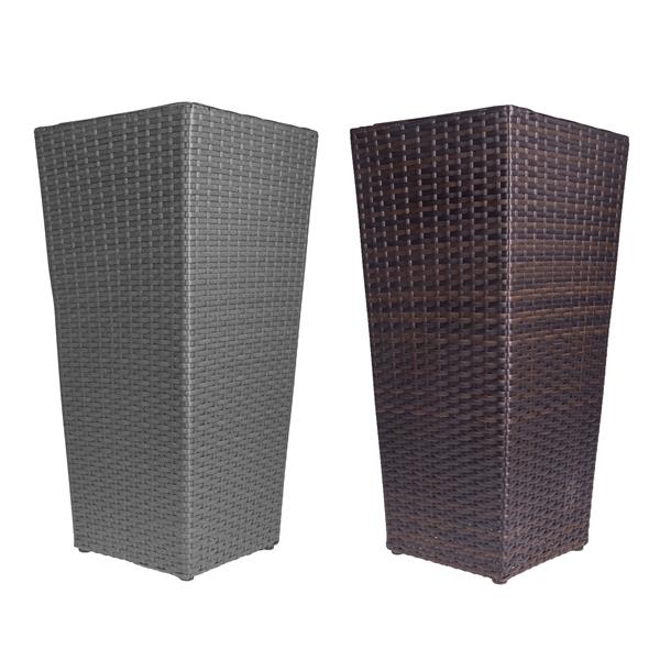Pflanzsäule in Rattan-Optik, moderner Pflanzgefäß mit herausnehmbarem Blumentopf, ca. 64 hoch
