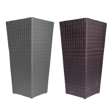 Pflanzsäule in Rattan-Optik, moderner Pflanzgefäß mit herausnehmbarem Blumentopf, ca. 64 hoch