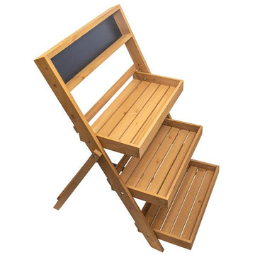 Blumentreppe aus Holz mit Tafel, ca. 50 x 64 x 80 cm, wetterfest, Blumenregal / Kräuterregal mit 3 Ebenen (holzfarbend)