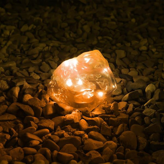 Solar LED Deko-Stein aus Glas, mit 10 LED Mirco Lichterkette im Inneren, ca. Ø 14 cm, stylische Solarleuchte für außen