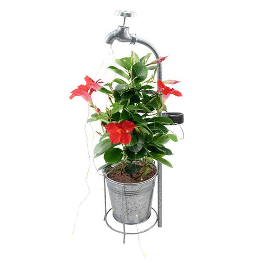 LED Solar Wasserhahn Deko-Leuchte mit Blumentopf, kabellos – solarbetrieben, moderne Solarleuchte für Garten, Balkon, Terrasse