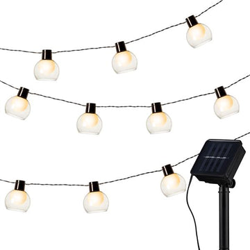Solar Lichterkette für außen mit Smokey Rauchglas-Optik Lampenschirm | 10 Glühbirnen Ø ca. 7 cm | 200 cm + Zuleitung zum Solarpanel | Deko-Beleuchtung für Garten, Terrasse, Balkon