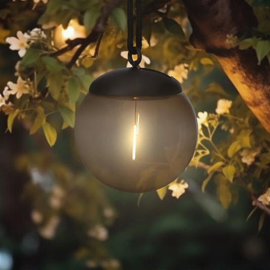 4x Solar-Hängeleuchten in Rauchglas-Smokey-Optik, ca. Ø 10 cm, mit Schnur zum Aufhängen, moderne Solarleuchte für den Garten, Balkon, Terrasse