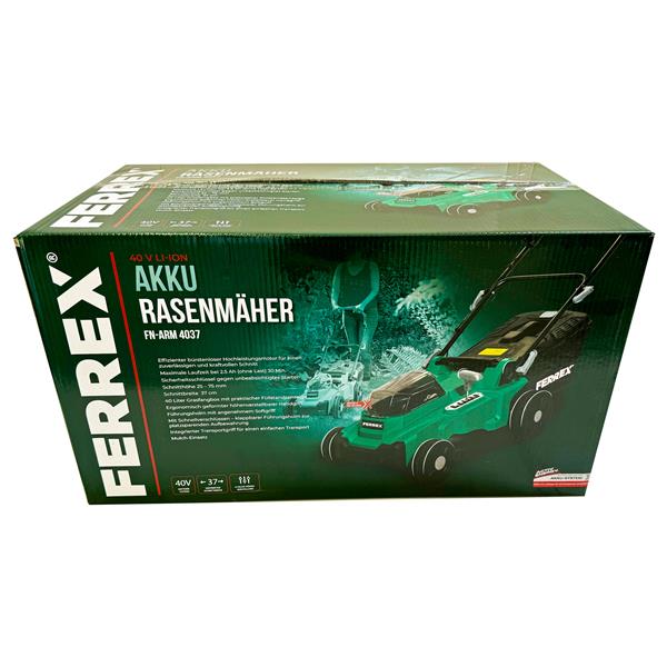 Ferrex FN-ARM 4037 40-V-Akku-Rasenmäher, ca. 37 cm Schnittbreite, Rasenflächen bis ca. 250 qm [Ohne Akku und Ladegerät]