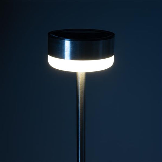 3 Stück Solar Garten Wegeleuchte aus Edelstahl mit je 6 warm-weißen LED beleuchtet, ca. 103 cm hoch, moderne Solarlampen für außen
