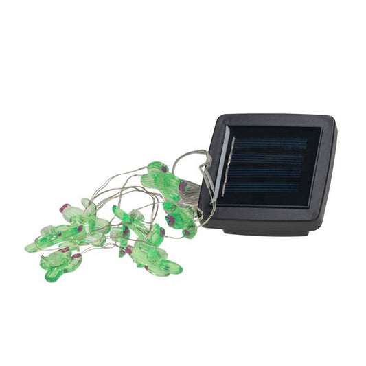 Solar Lichterkette für außen mit 10 weißen LED beleuchtet, ca. 0,9 m + Zuleitung, separates Solarpanel, 2 Lichtmodi (Kaktus)