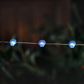 Solar Lichterkette für außen mit 10 weißen LED beleuchtet, ca. 0,9 m + Zuleitung, separates Solarpanel, 2 Lichtmodi (Muschel)