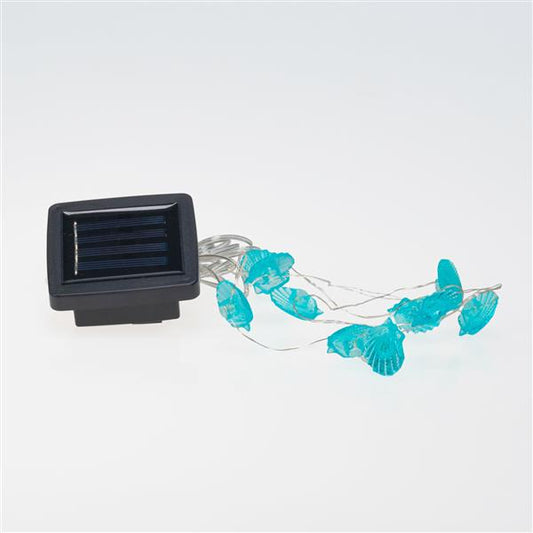 Solar Lichterkette für außen mit 10 weißen LED beleuchtet, ca. 0,9 m + Zuleitung, separates Solarpanel, 2 Lichtmodi (Muschel)