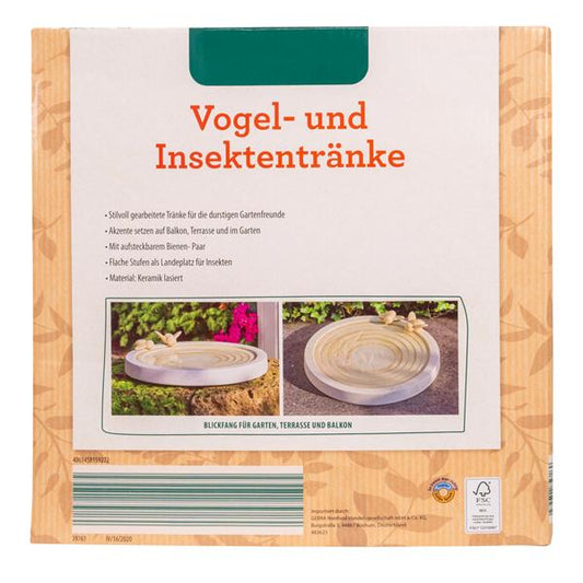 Vogeltränke / Insektentränke aus Keramik, lasiert | Tränke in Naturstein-Optik | Blickfang für den Garten, Terrasse und Balkon  oder als Geschenkidee (Biene)