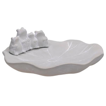 Vogeltränke / Insektentränke aus Keramik, lasiert | Tränke in Naturstein-Optik | Blickfang für den Garten, Terrasse und Balkon  oder als Geschenkidee (Frösche)