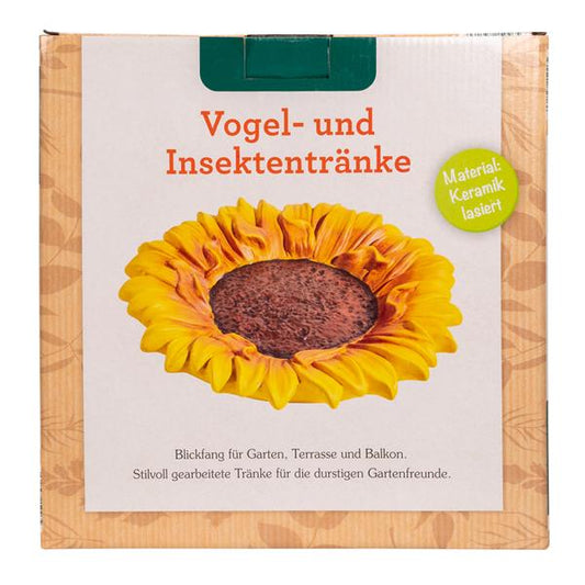 Vogeltränke / Insektentränke aus Keramik, lasiert | Tränke in Naturstein-Optik | Blickfang für den Garten, Terrasse und Balkon  oder als Geschenkidee (Sonnenblume)
