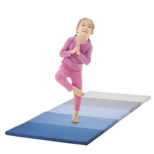 Klappbare Turnmatte | ca. 185 x 76  x 3,2 cm | Tragbare und faltbare Kinder Weichbodenmatte, auch ideal als Gymnastikmatte – Fitnessmatte – Yogamatte - Spielmatte für Kinderzimmer und zuhause (blau / B-WARE))