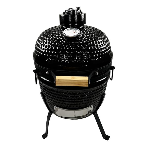 Kamado Holzkohle Grill, ca. Ø 27 cm Grillrost, BBQ Mini Keramik Grill mit Deckel-Thermometer, Holzgriff und Temperaturregler, ideal zum Grillen, Garen, Räuchern, Smokern