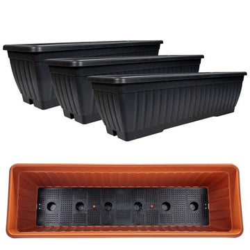 3er Set Blumenkasten mit Wasserspeicher, ca. 60 cm breit, je Kasten ca. 13 Liter Fassungsvermögen