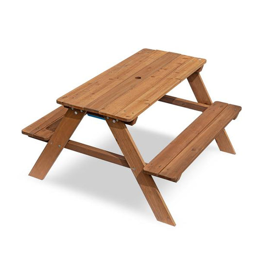 2 in 1 Kindersitzgruppe, Kombination aus Outdoor Kindersitzbank und Matsch-Wasserspieltisch, inkl. 2 Behälter, ca. 88 x 51 x 88 cm, Massivholz – lasiert, ab 2 Jahre