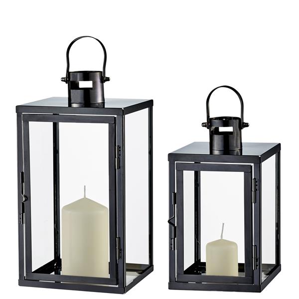 2er Set Edelstahl Bodenlaterne mit Echtglasscheiben, Höhe: 34,5 & 25 cm (schwarz, Flachdach)