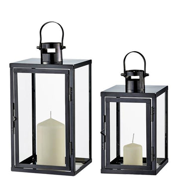 2er Set Edelstahl Bodenlaterne mit Echtglasscheiben, Höhe: 34,5 & 25 cm (schwarz, Flachdach)