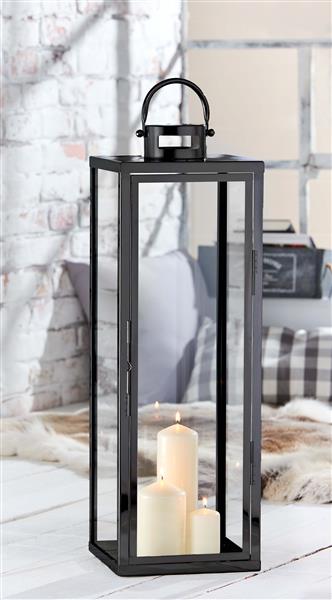 XXL Metall Bodenlaterne mit Echtglasscheiben, Höhe: 70cm (schwarz, Flachdach)