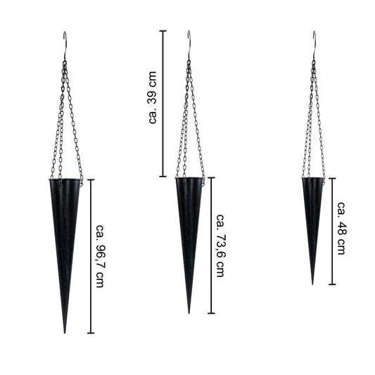 3er Set Metall Pflanztüte | auch als Dekotüte nutzbar | zum hängen oder stecken | ca. 48 cm / 73,6 cm / 96,7 cm lang