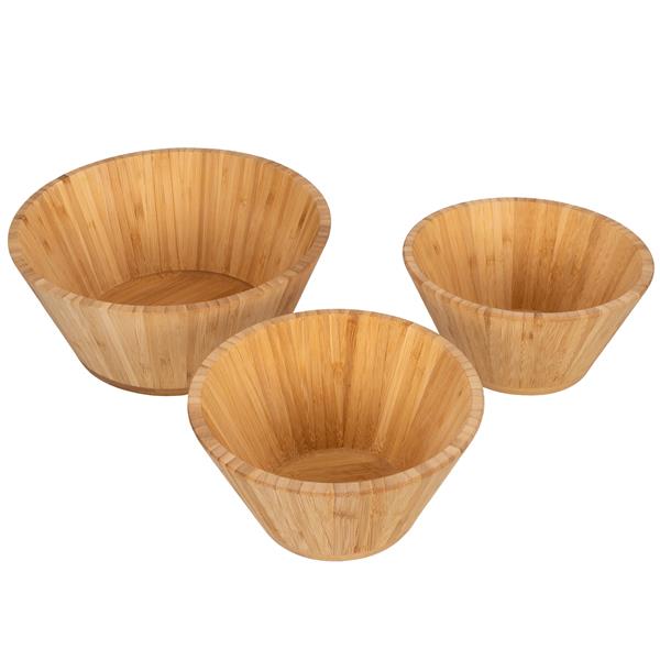 3er Set Bambus-Schale, ideal zur Aufbewahrung von trockenen Lebensmitteln, als Obstkorb oder für Accessoires, ca. Ø 18 und 24 cm