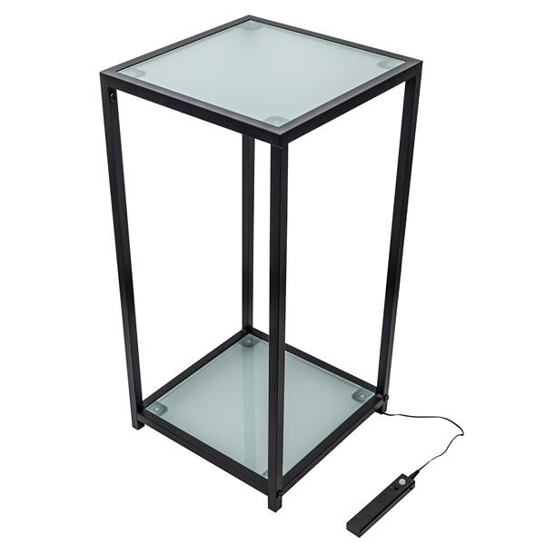 LED Beistelltisch aus Metall mit Glasplatten | mit kaltweißer Beleuchtung | ca. 30x30x60 cm | batteriebetrieben | Dauerleuchten oder per Bewegungsmelder | Industrial Design