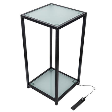 LED Beistelltisch aus Metall mit Glasplatten | mit kaltweißer Beleuchtung | ca. 30x30x60 cm | batteriebetrieben | Dauerleuchten oder per Bewegungsmelder | Industrial Design
