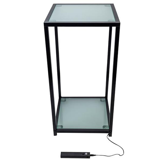 LED Beistelltisch aus Metall mit Glasplatten | mit kaltweißer Beleuchtung | ca. 30x30x60 cm | batteriebetrieben | Dauerleuchten oder per Bewegungsmelder | Industrial Design