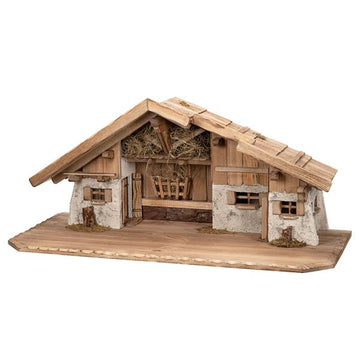 Große Weihnachtskrippe | aus Holz und Gips gefertigt | mit Moos, Steinen und Stroh geschmückt | sehr detailreiche Krippe (ca. 89 x 40 x 38 cm (BxTxH))
