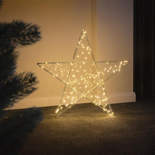 LED Stern aus Metall, ca. 50 x 50 x 5 cm, Deko-Leuchte mit 120 LED beleuchtet, moderner Weihnachtsstern zum Hinstellen für den Innenbereich, batteriebetrieben