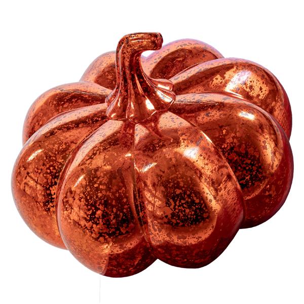Deko-Kürbis mit 15 Lichter beleuchtet, aus robustem Kunststoff in Glas-Optik gefertigt, batteriebetrieben, Timer, ca. 17 x 16,5 cm