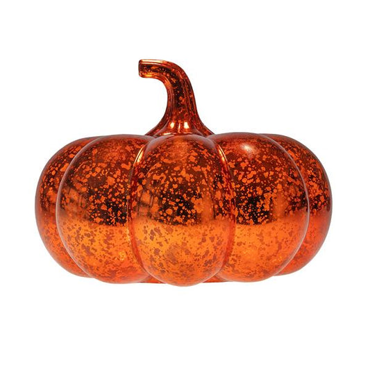 Deko-Kürbis mit 15 Lichter beleuchtet, aus robustem Kunststoff in Glas-Optik gefertigt, batteriebetrieben, Timer, ca. 17 x 16,5 cm