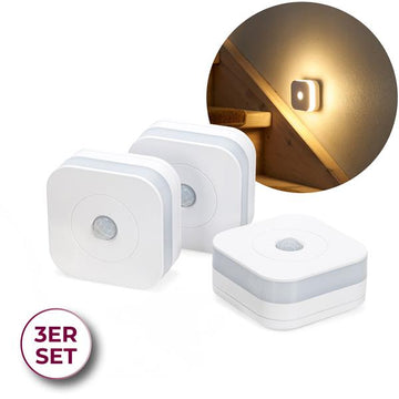 LED Nachtlicht mit Bewegungsmelder für Innen und Außen (IP44) | 3 Stück | auch als Treppenbeleuchtung, Treppenlicht nutzbar | 2 Modi | batteriebetrieben