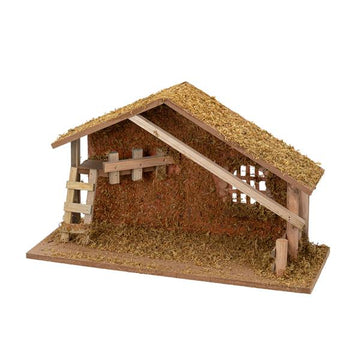 Krippenstall aus Holz mit Moos-Deko | ideale Weihnachtskrippe ohne Figuren zum selbst dekorieren | Maße Krippe: ca. 29 x 15 x 23 cm