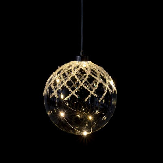 LED Deko Kugel ca. Ø 15 cm aus Glas mit Draht-Lichterkette als Beleuchtung zum Hängen | ideal zu Weihnachten | batteriebetrieben | verschiedene Modelle (Modell 2)