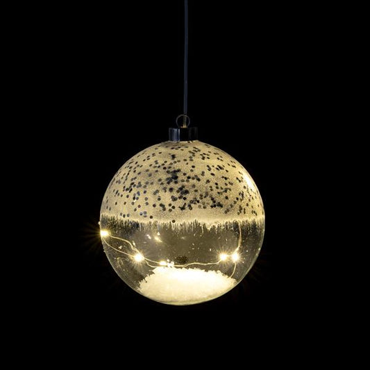 LED Deko Kugel ca. Ø 15 cm aus Glas mit Draht-Lichterkette als Beleuchtung zum Hängen | ideal zu Weihnachten | batteriebetrieben | verschiedene Modelle (Modell 1)