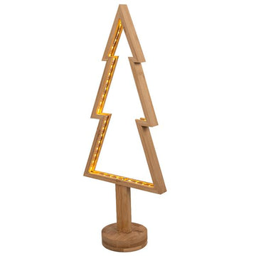 LED Deko-Tanne Tischleuchte mit 60 LEDs beleuchtet | aus Bambus-Holz gefertigt | batteriebetrieben | Timer | ca. 50 cm hoch | moderne Weihnachtsdeko