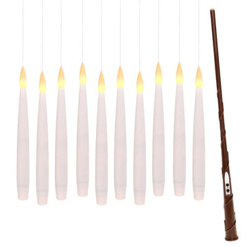 10 Stück schwebende Kerzen mit Zauberstab als Fernbedienung | ca. 15,5 cm flammenlose Stabkerze | inkl. Batterien | magische Halloween Deko & Weihnachtsdeko