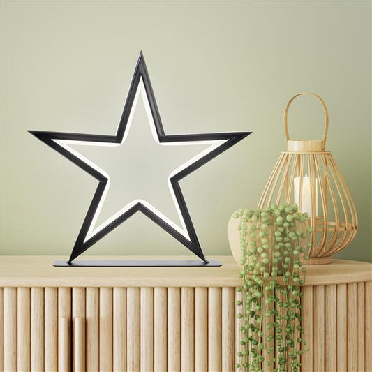 LED Stern-Lampe aus Metall in schwarz mit Netzstecker, ca. 33 cm, ideal als Weihnachtsdeko für Tisch, Schrank Fenster, indirekt beleuchtet 144 LEDs
