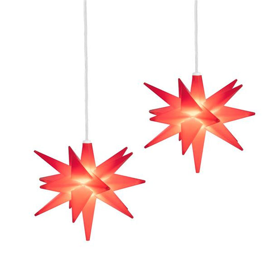2er Set Weihnachtsstern ca. Ø 12 cm im 3D Design beleuchtet zum Hängen | ideal als Fenster-Stern für innen und außen | aus robustem Kunststoff | batteriebetrieben | Timer