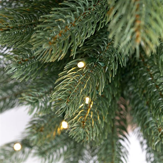 Künstlicher Tannenbaum in Nordmanntannen-Optik  mit naturgetreuen PE-Nadeln, mit oder ohne Lichterkette, mit Jute Sack um den Topf, ideal als Tisch-Weihnachtsbaum