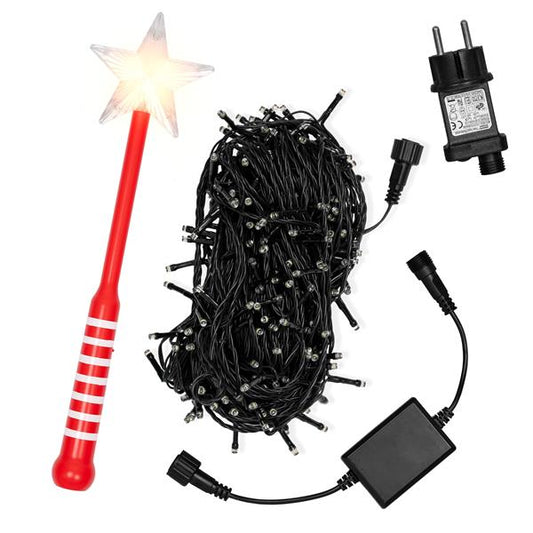Lichterkette mit 300 LED, 8 Leuchtmodi und Zauberstab Fernbedienung | ca. 30 Meter + 5 Meter Zuleitung | warm-weiß beleuchtet | Weihnachtsbeleuchtung für den Innenbereich