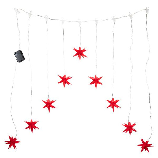LED Lichterkette mit 9 3D Sternen als Lichtervorhang, ca. 160 x 120 cm, batteriebetrieben, weihnachtlicher Sternenvorhang für innen