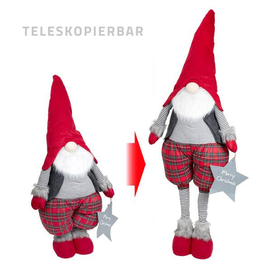 XXL 160 cm Weihnachtwichtel mit Mütze und Bart, Wichtel auf Filz und Stoff, Zwerg mit Teleskopbeinen