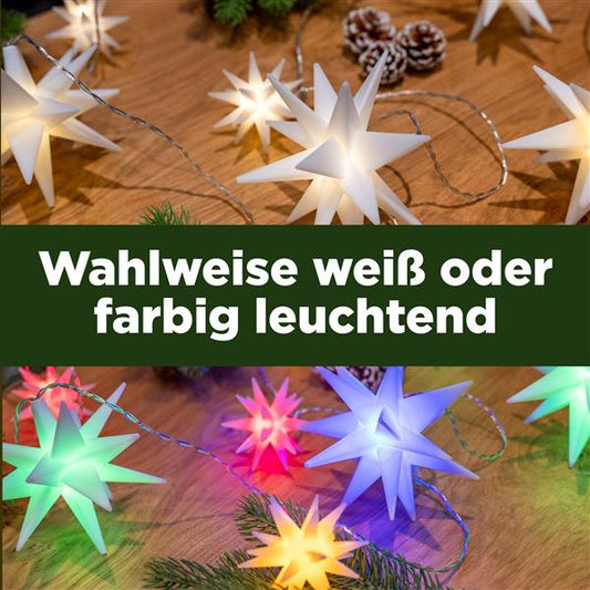 LED Sternen-Lichterkette | leuchtet warm-weiß oder bunt | Fernbedienung | Lichtmodi + dimmbar | 5 große & 5 kleine Sterne