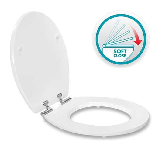 SITZPLATZ®  Holzkern WC-Sitz mit Absenkautomatik,  Fast-Fix Schnellbefestigung, Standard O Form universal, Metallscharnier, Toilettendeckel