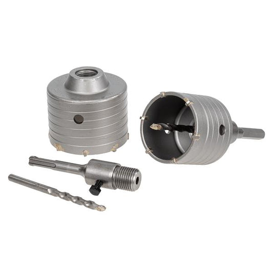 Ferrex® Bohrkronen Set | 6-teilig | Ø 68 + 82 mm, 50 cm Schnitttiefe | SDS-Plus und Sechkantaufnahme | inkl. 2 Zentrierbohrer | Lochbohrer für Mauerwerk, Leichtbeton etc.
