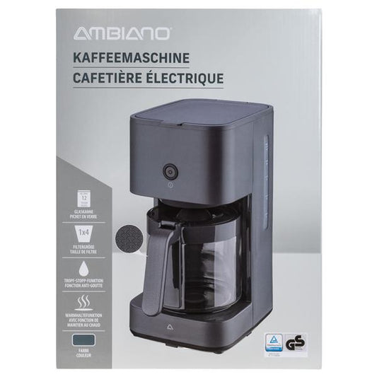 Ambiano Kaffeemaschine mit Glaskanne, ca. 1,5 L - 12 Tassen, Tropf-Stopp-Funktion, Warmhaltefunktion, 900 Watt