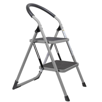 Workzone® Klapptritt mit 2 Stufen, max 150 kg, Klappleiter mit rutschfeste Stufen, Sicherheitsverriegelung