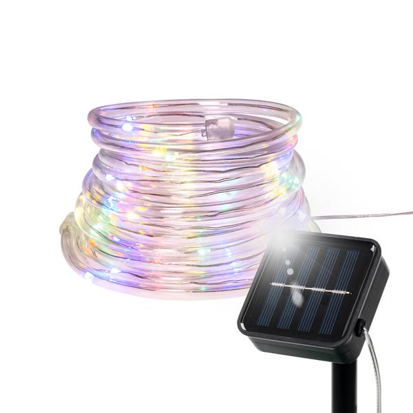 Solar Lichterschlauch mit 50 bunten LED, ca. 5 Meter, separates Solarpanel mit Erdspieß, optionale Blinkfunktion
